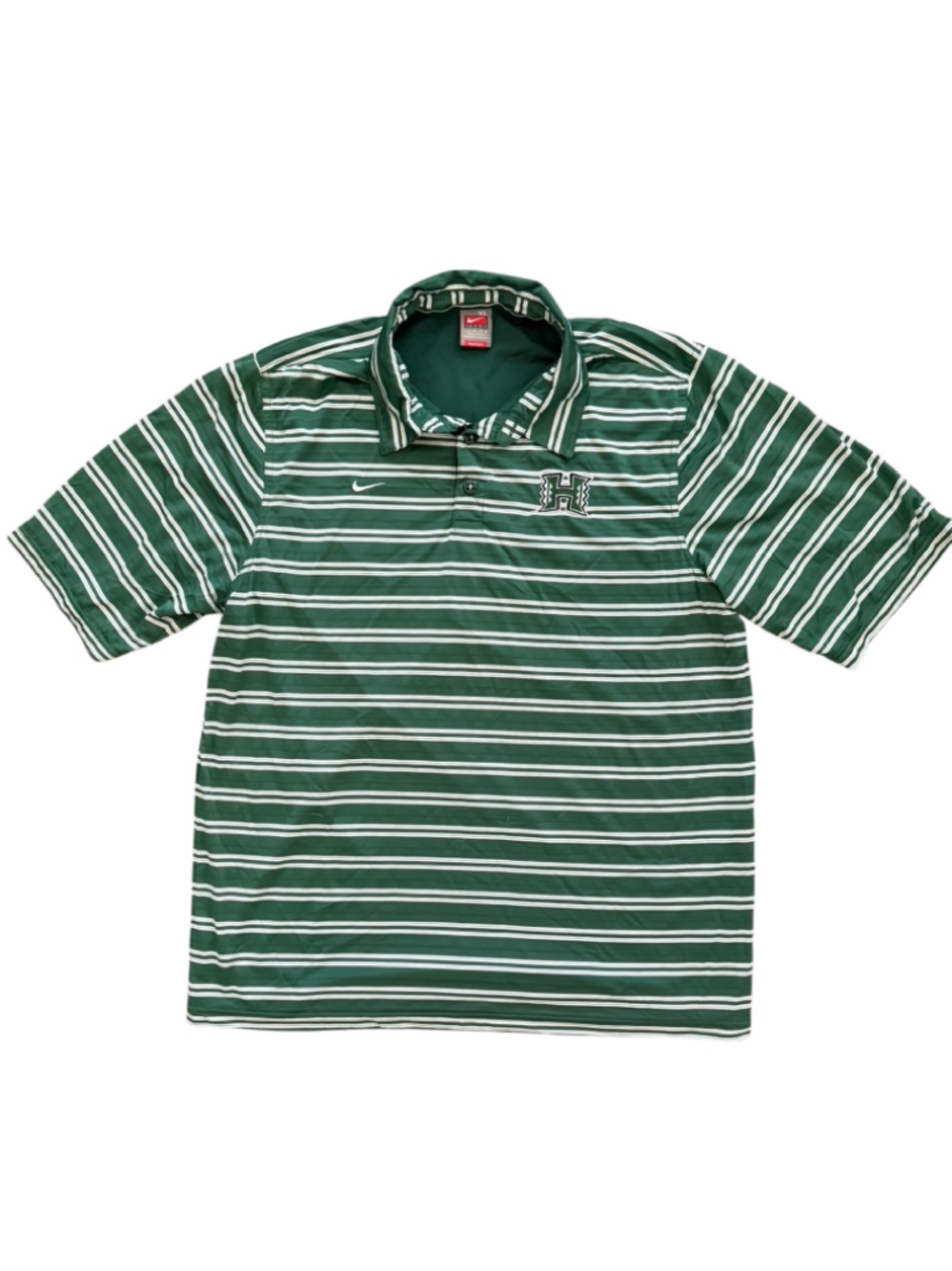 Nike Team University of Hawaii Warriors Green and White Striped Performance Polo